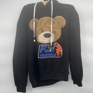 Embroidered Bear “Fushi Yarfada”‎ Black Hoodie Fits Like Mens Medium